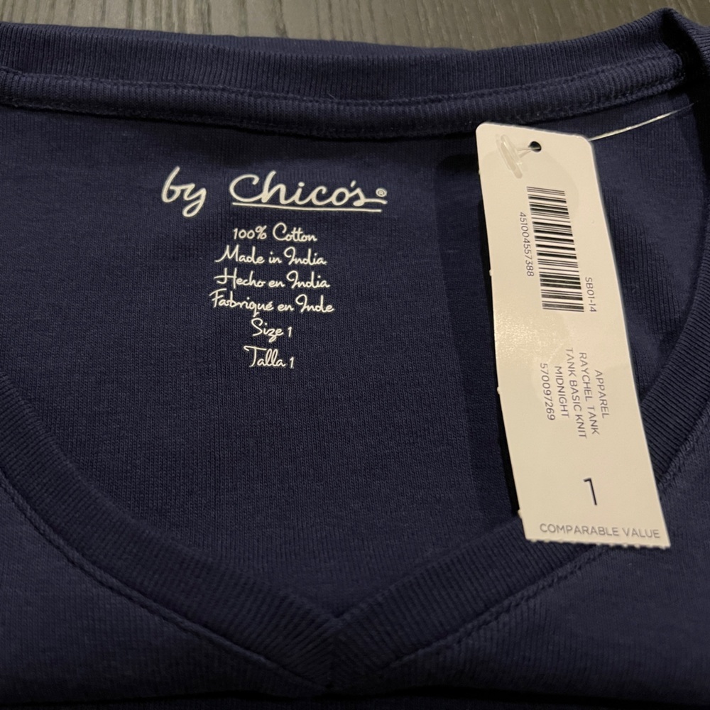 NEW WITH TAGS Chico's 100% cotton V-Neck Tank. Midnight: Navy Blue. Medium. - Picture 5 of 9